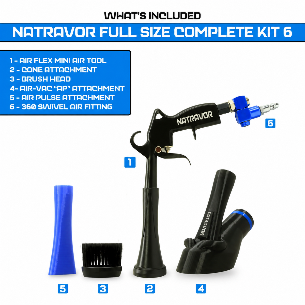 NATRAVOR Complete Full‑Size 6‑Piece Modular Car Detailing Air Tool Kit 🚗💨