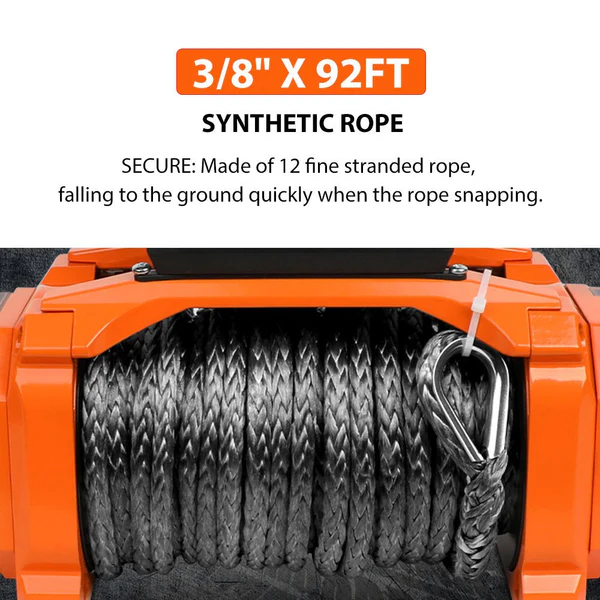 12V Electric Recovery Winch 14,500 LBS with Synthetic Rope for SUV, Jeep, Truck & 4WD
