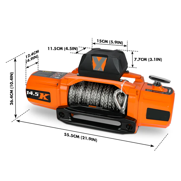 12V Electric Recovery Winch 14,500 LBS with Synthetic Rope for SUV, Jeep, Truck & 4WD
