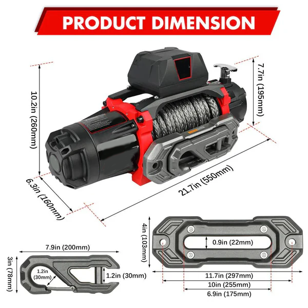 12V Electric Winch 13,500 LBS with Synthetic Rope & 2-in-1 Wireless Remote for Off-Road, Towing, and Trucks