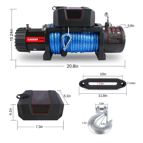 12V Electric Winch 13,000 LBS with Synthetic Rope for SUV, Jeep, Truck & 4WD