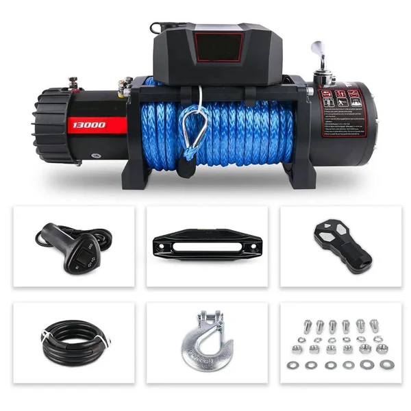 12V Electric Winch 13,000 LBS with Synthetic Rope for SUV, Jeep, Truck & 4WD