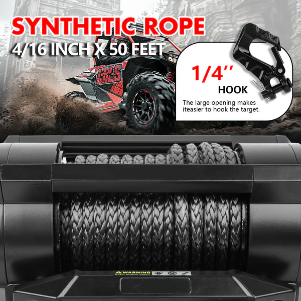 12V 2S Series Electric Winch 6,000 LBS with 15M Synthetic Rope for ATV, UTV, Boat & Trailer