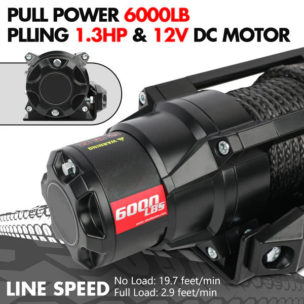 12V 2S Series Electric Winch 6,000 LBS with 15M Synthetic Rope for ATV, UTV, Boat & Trailer
