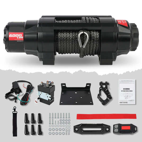 12V 2S Series Electric Winch 6,000 LBS with 15M Synthetic Rope for ATV, UTV, Boat & Trailer