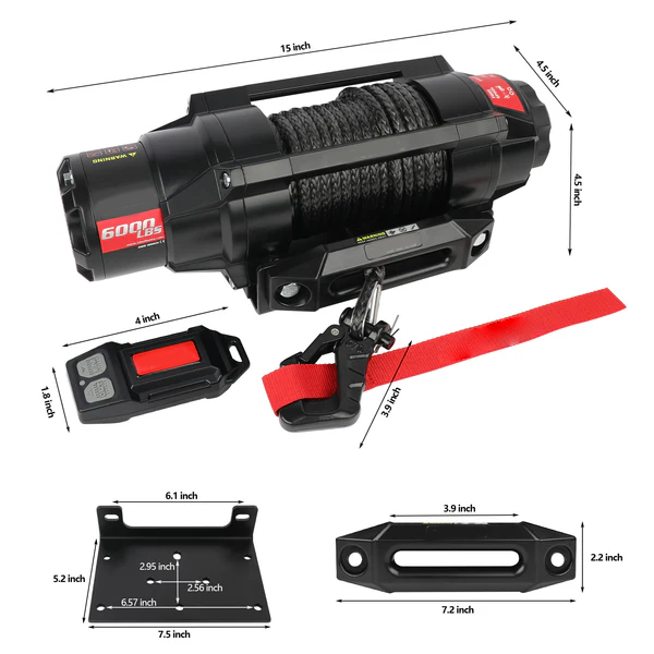 12V 2S Series Electric Winch 6,000 LBS with 15M Synthetic Rope for ATV, UTV, Boat & Trailer