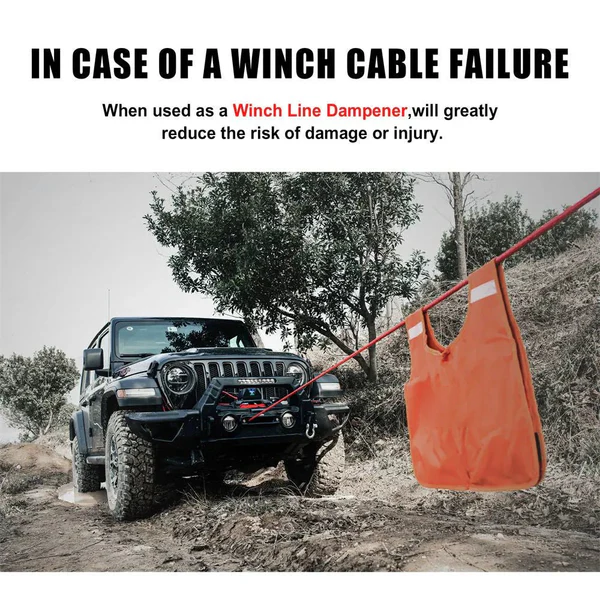 Off-Road Winch Damper with Storage Pocket and Reflective Strips