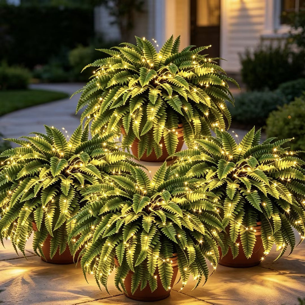 🍂 💛Light Up Your Fall Porch - Glowing Boston Ferns with Lights – 🌿 Zero Watering, Zero Maintenance